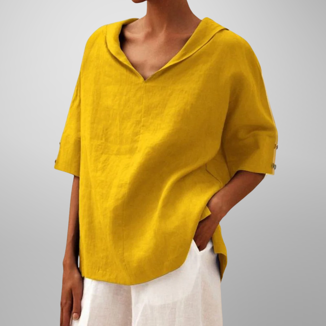 Alissa - Loose Fit V Neck Short Sleeve Blouse