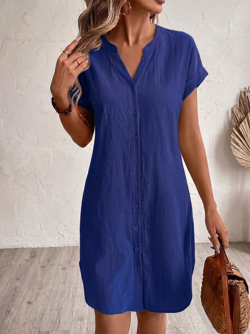 Khalela | Short Sleeve Button Front Shirt Dress