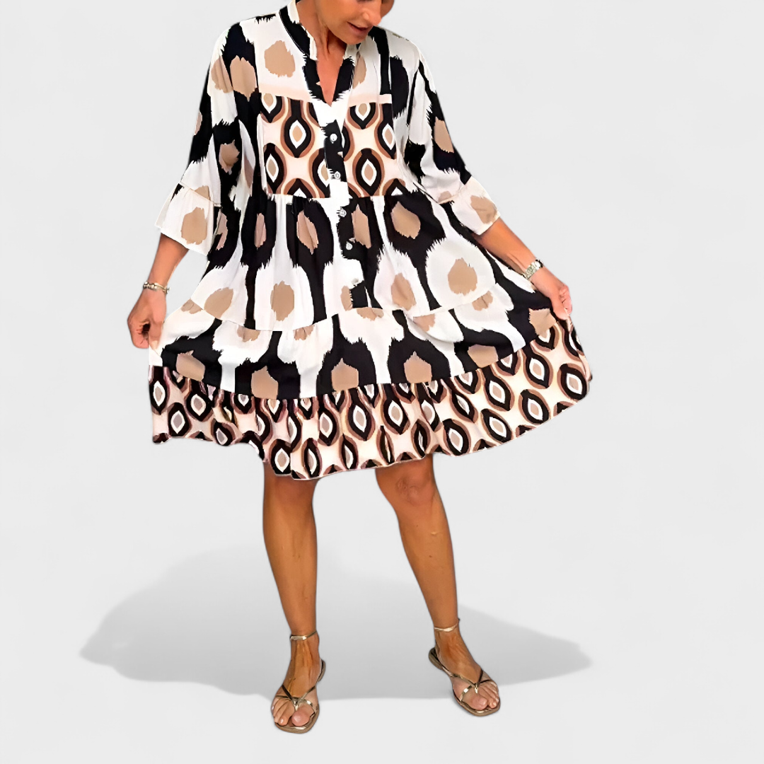 Suciana | Printed Tiered Button Front Dress