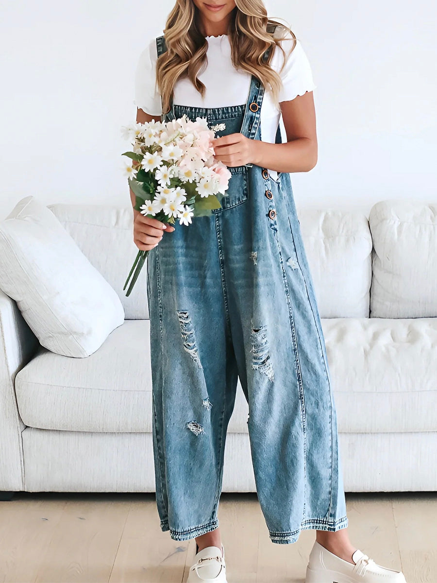 Clarice | Denim Overalls Loose Fit Distressed