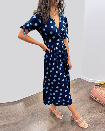 Janis | V Neck Polka Dot Midi Dress