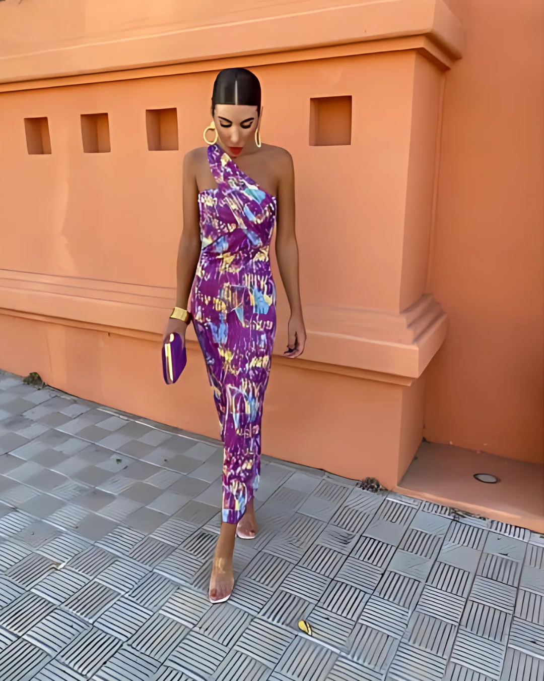 Svetlena | One-Shoulder Printed Maxi Bodycon Dress