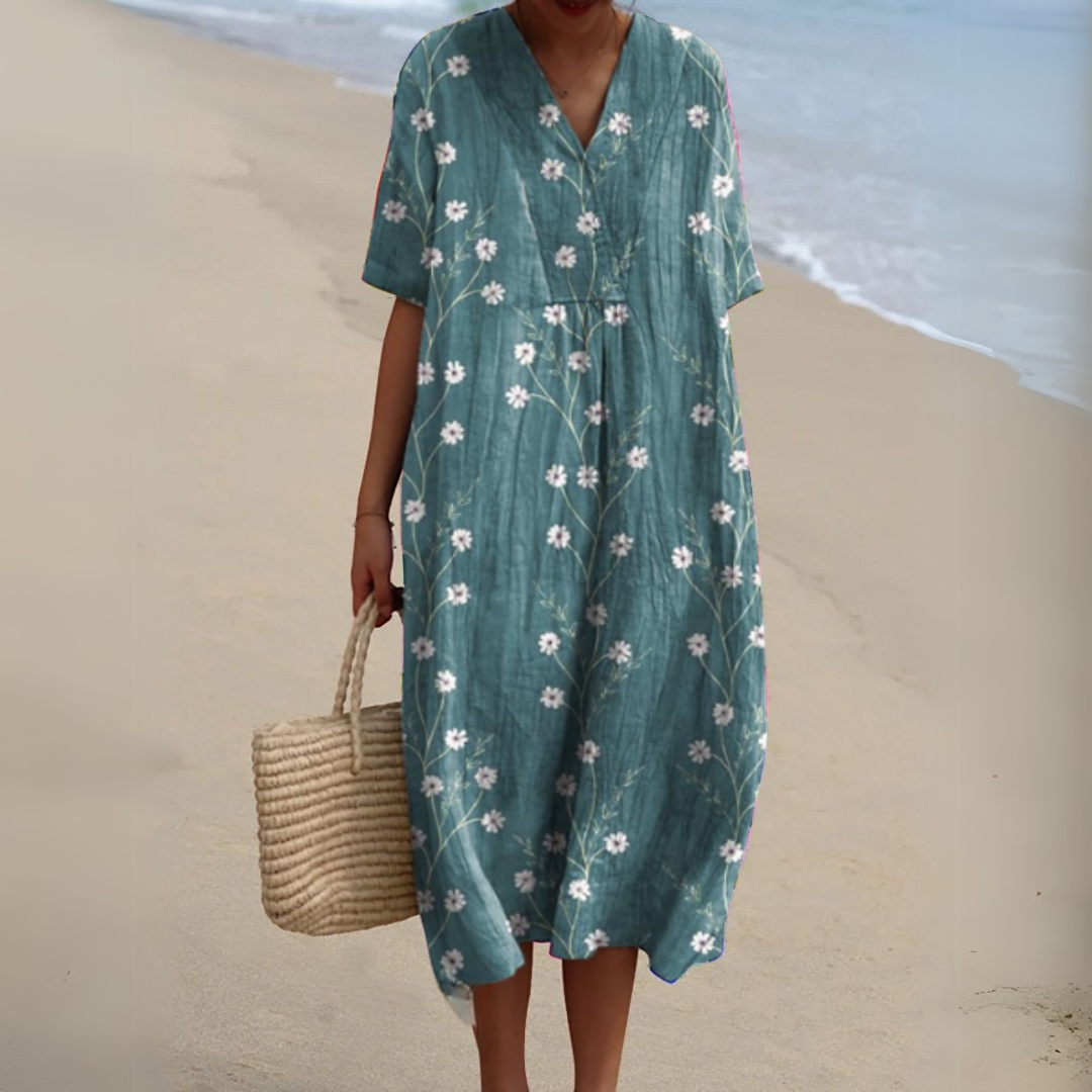 Lora | Floral Print V Neck Midi Dress