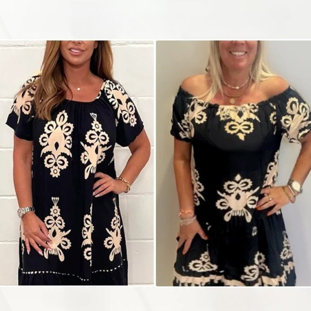 Gulfiya - Embroidered Print Round Neck Smock Dress