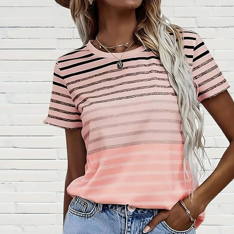 Kellie | Striped Round Neck Short Sleeve T Shirt