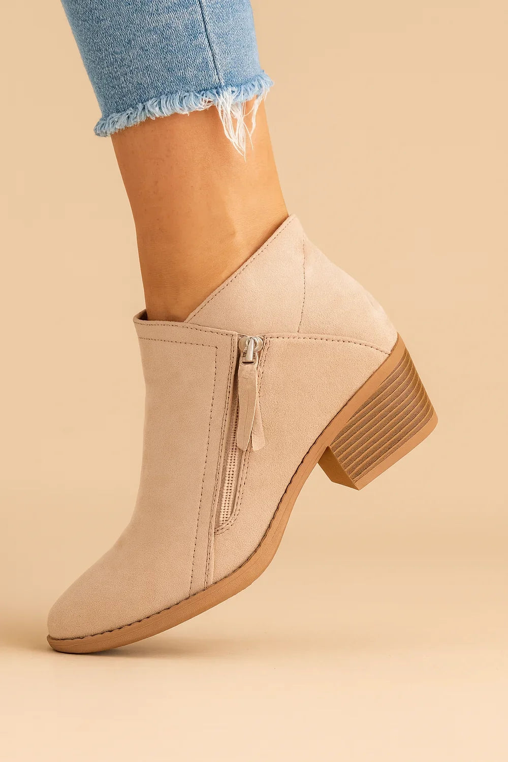 Krista | Boots Ankle Side Zip Block Heel Suede-Style