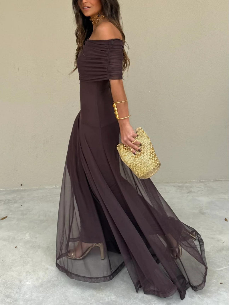 Dainia | Off Shoulder Sheer Hem Maxi Dress