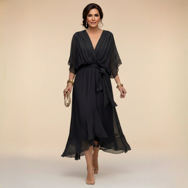 Harshani | Chiffon V Neck Midi Wrap Dress