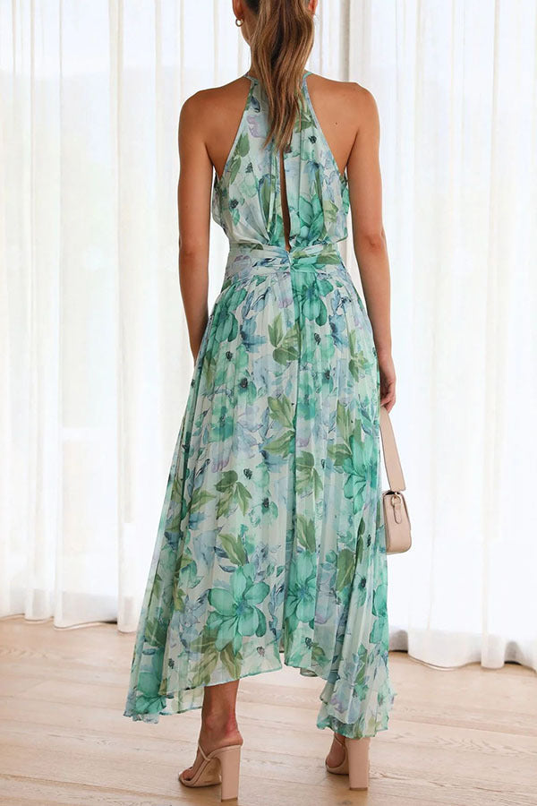 Monyca | Floral Halter Neck Pleated Midi Dress