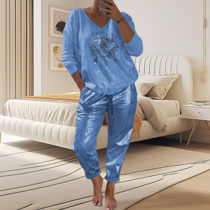 Ashley | Two-Piece Sequin Eye Motif Lounge Set
