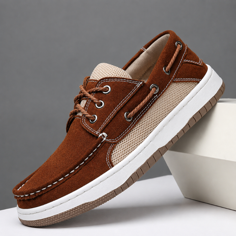 Fazil | Casual Lace-Up Contrast Panel Boat Shoes