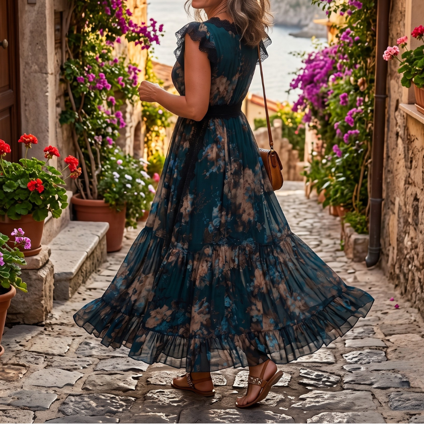 Erin | Maxi Dress Floral Print Ruffled V-Neck