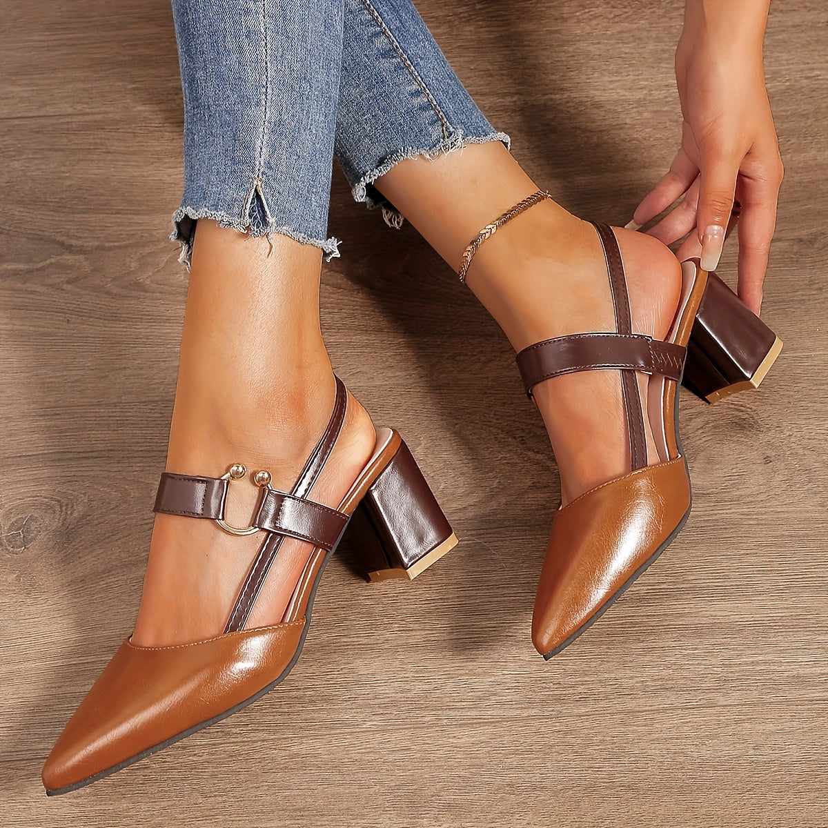 Sheri | Slingback Pointed Toe Block Heel Sandals