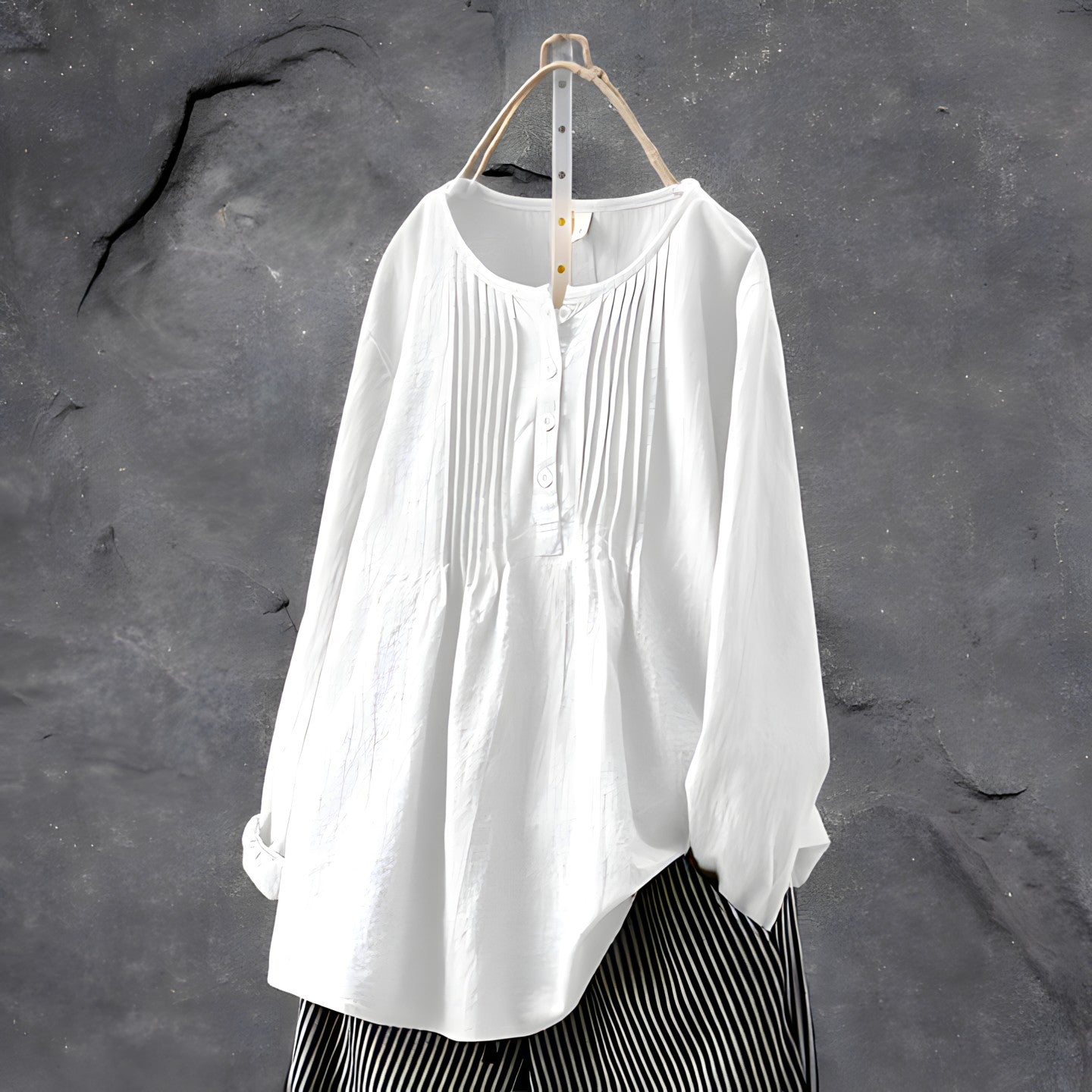 Sabeena | Pleated Long Sleeve Button Front Blouse