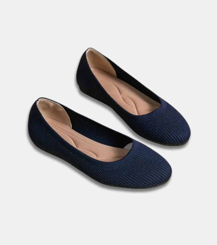 Alfia | Ballet Flats Ribbed Round Toe Slip Ons