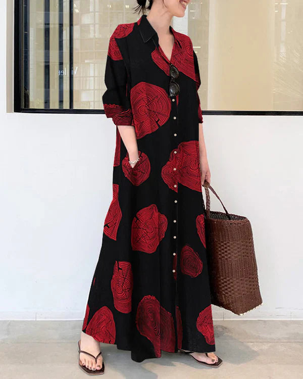 Poleska | Maxi Shirt Dress Abstract Print Button Front