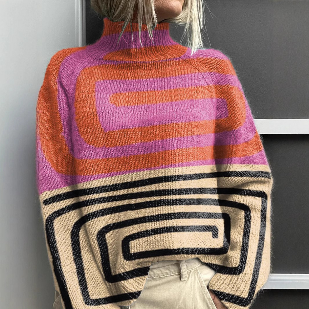 Rasha | Mock Neck Printed Knit Sweater
