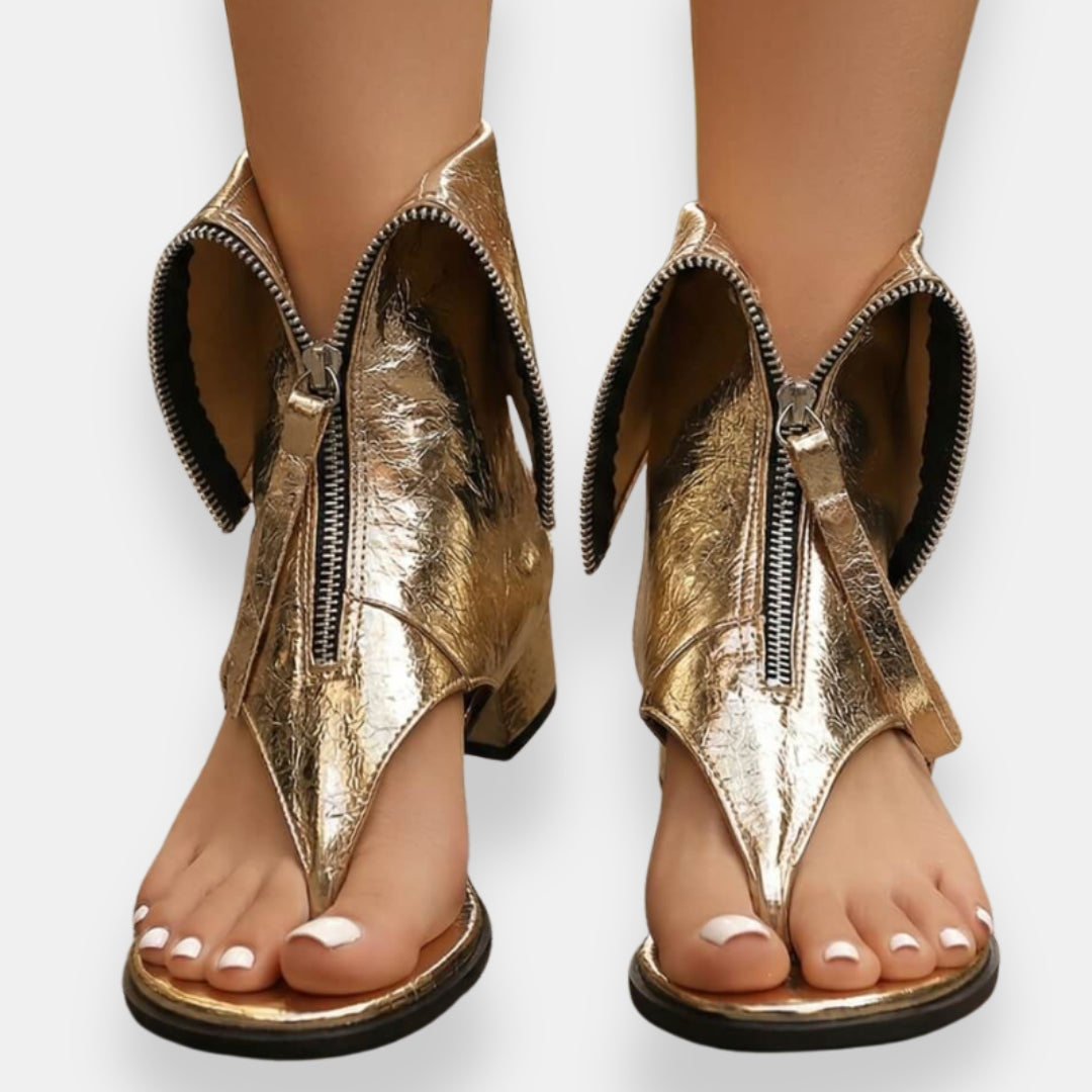 Sadiya | Metallic Open Toe Zip Block Sandals