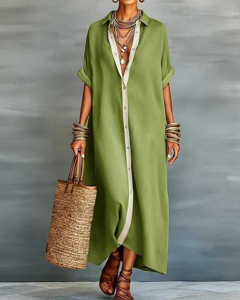 Nerena | Oversized Collared Button Front Midi Dress