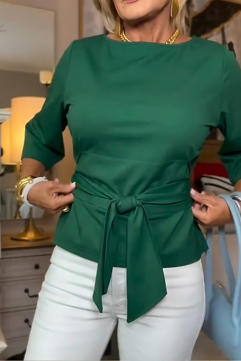 Shaniera | Tie Front Three Quarter Sleeve Top