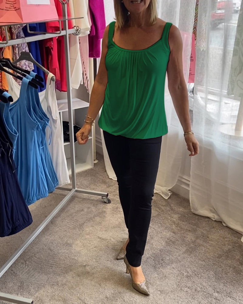Hanner - Pleated Sleeveless Scoop Neck Tank Top
