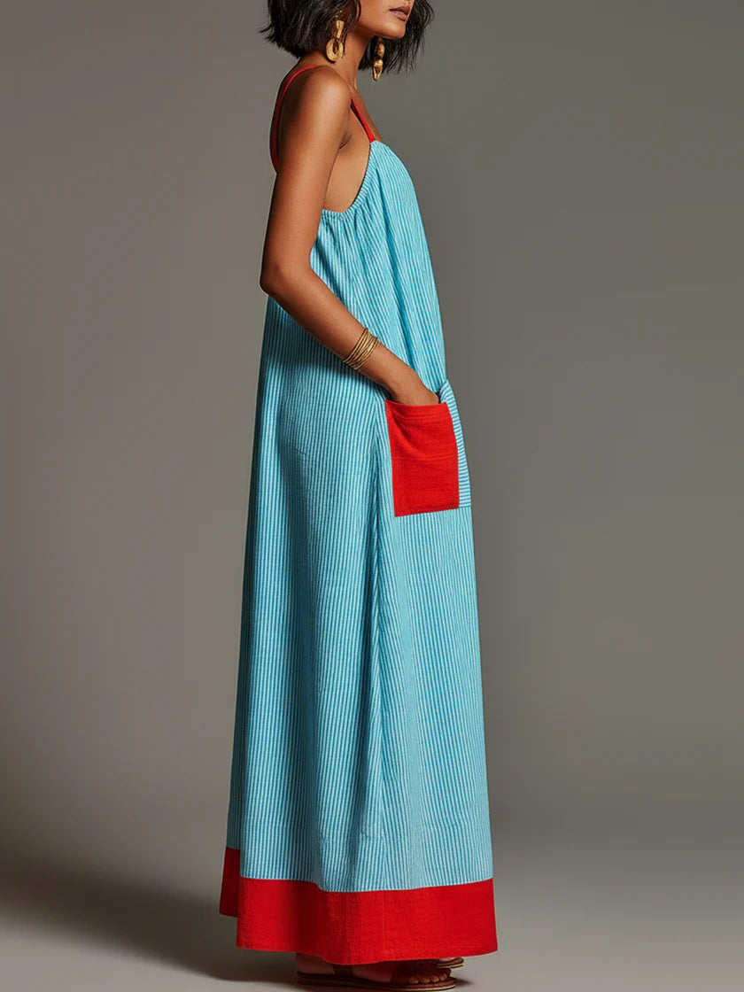 Sallina | Striped Maxi Dress With Red Contrast