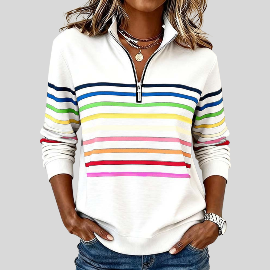 Evelyn | Sweatshirt Long Sleeve Half Zip Striped