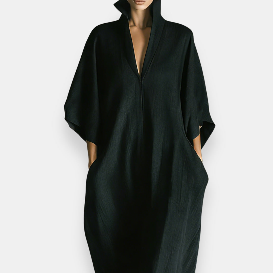 Maricel | Maxi Dress With Stand Collar Pockets