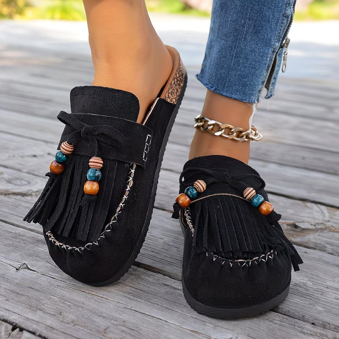Mehra - Fringe Tassel Slip On Clogs