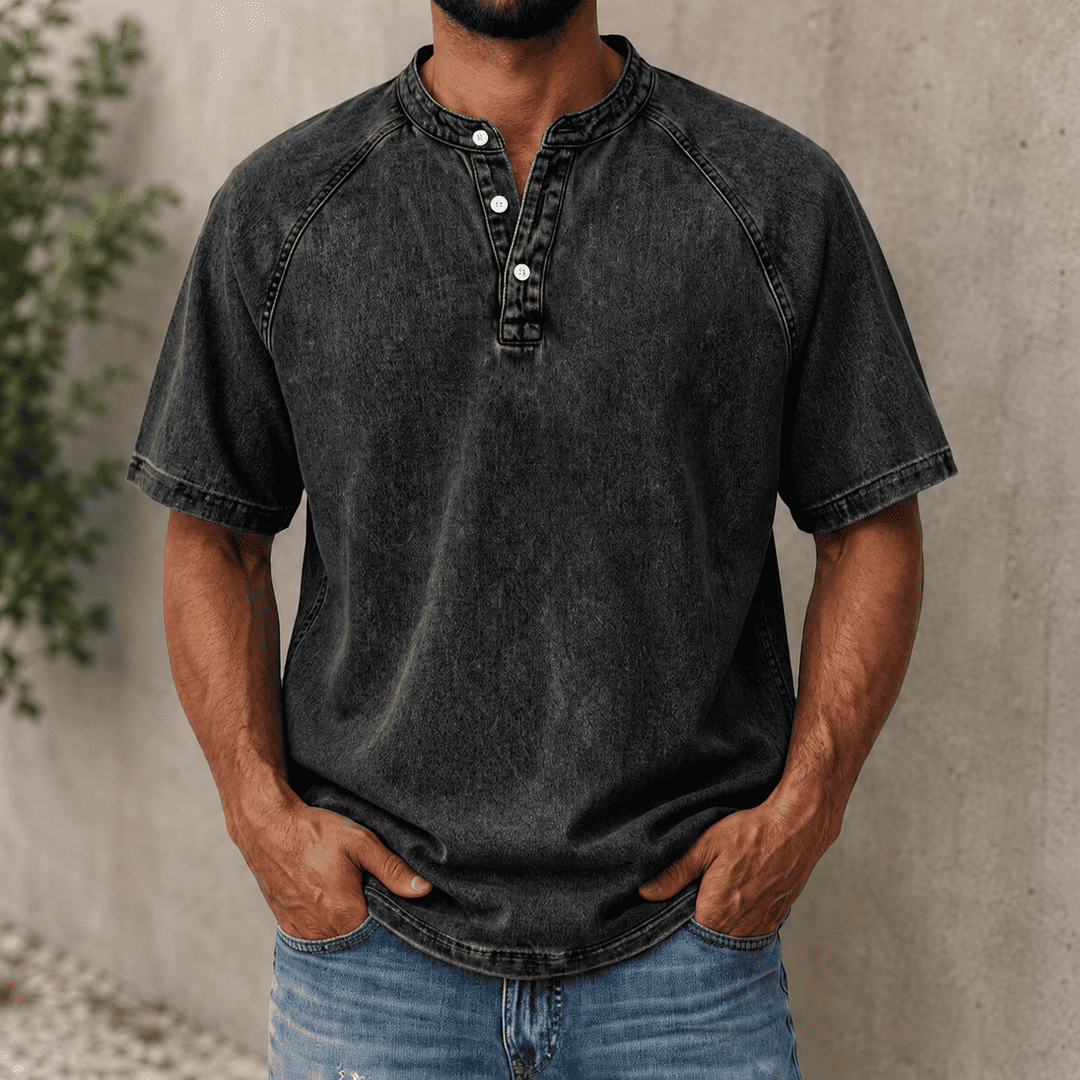 Zerric | Half Sleeve Henley Denim Shirt