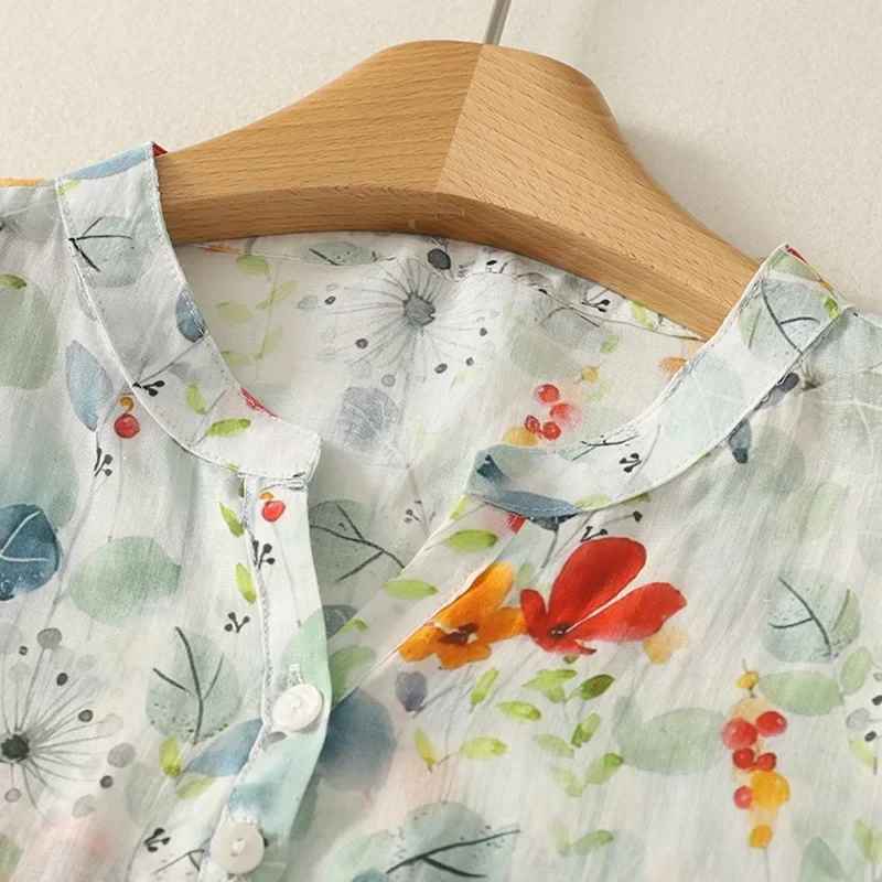 Rusina - Printed V Neck Button Front Blouse