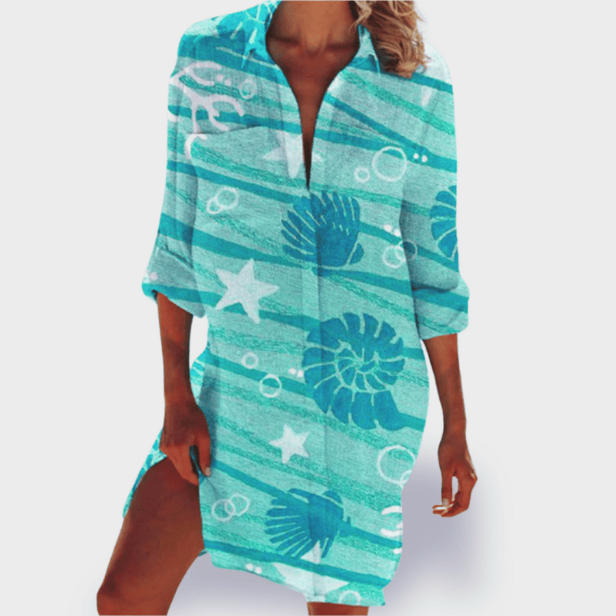 Lizonka | Beach Print Collared Shirt Dress