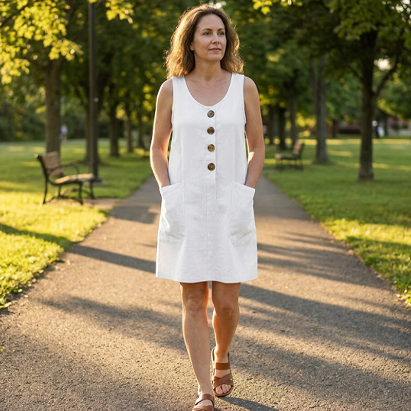 Yenifer | Sleeveless Button Front Pocket Shift Dress