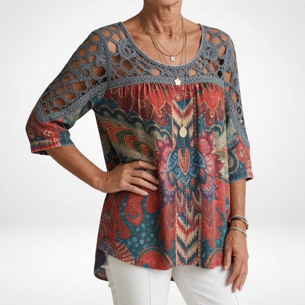 Steven | Tunic Top Floral Print Crochet Sleeve