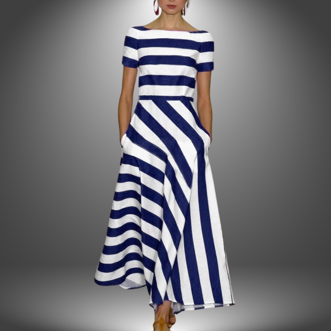 Nicole | Striped Short Sleeve Pocket Maxi Dress