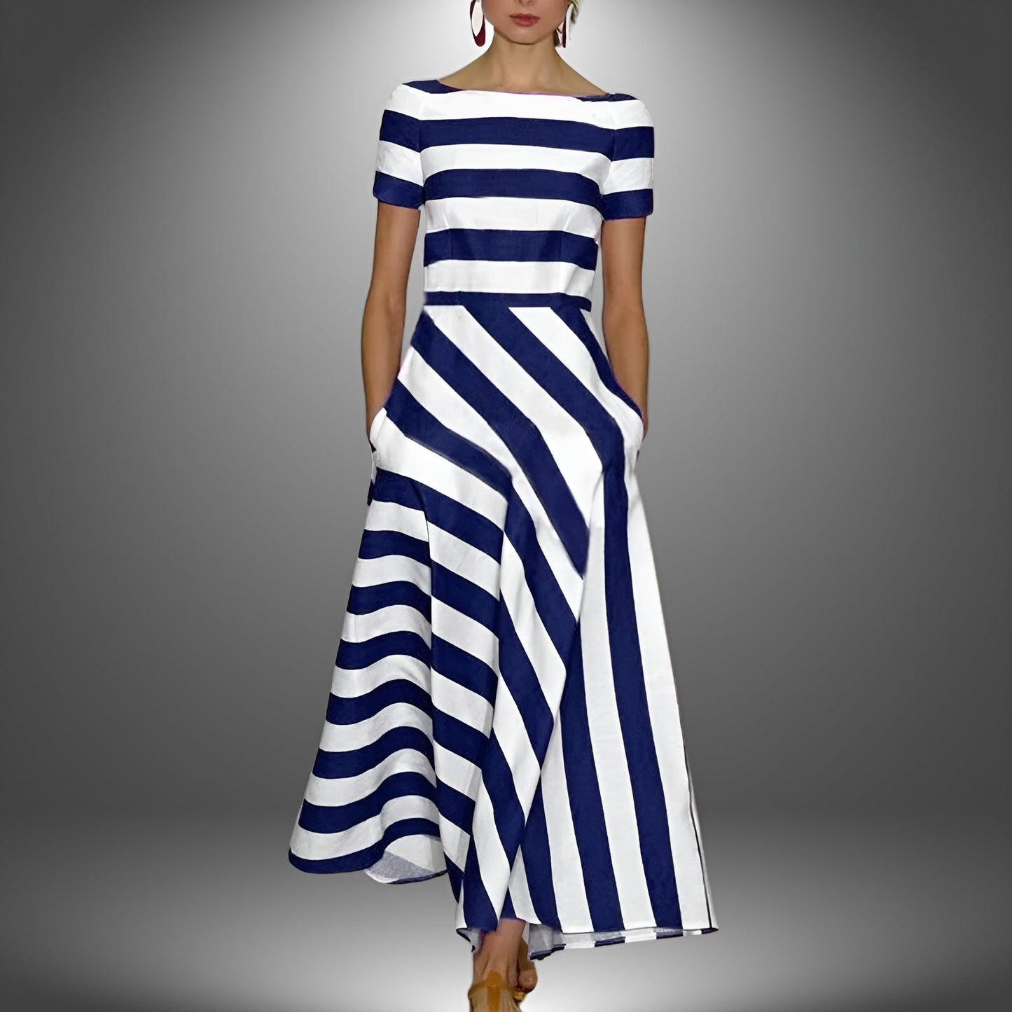 Kiona | Maxi Dress with Striped A-Line Skirt