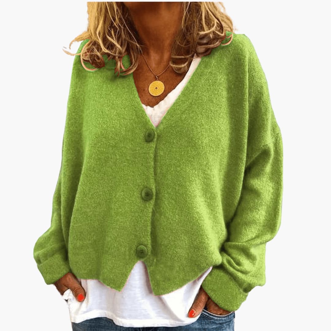 Lucrora | Long Sleeve Knitted Cardigan with Button Front