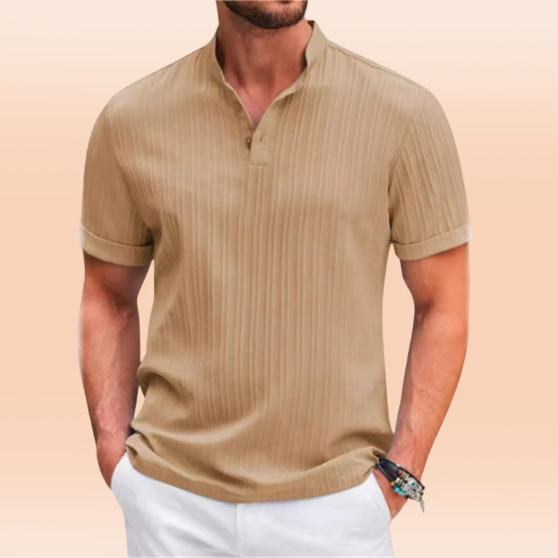 Estevez | Ribbed Short Sleeve Henley Shirt