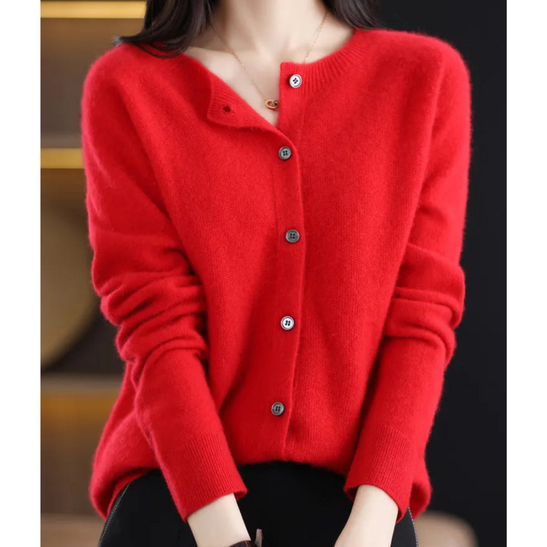 Anne | Cardigan Gray Crew Neck Button Front