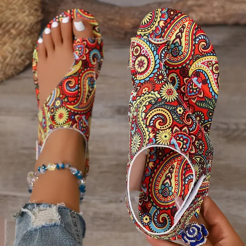 Grimes - Paisley Print Slingback Flat Sandals