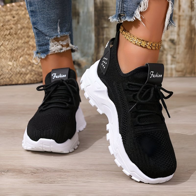 Eshara | Knit Lace-Up Chunky Sole Sneakers