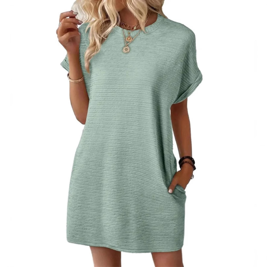 Elviaa - Textured Pocket Mini Dress Short Sleeve