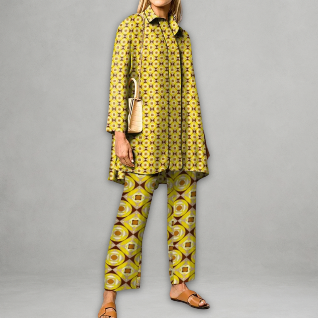 Claudette | Two Piece Geometric Tunic Pants Set