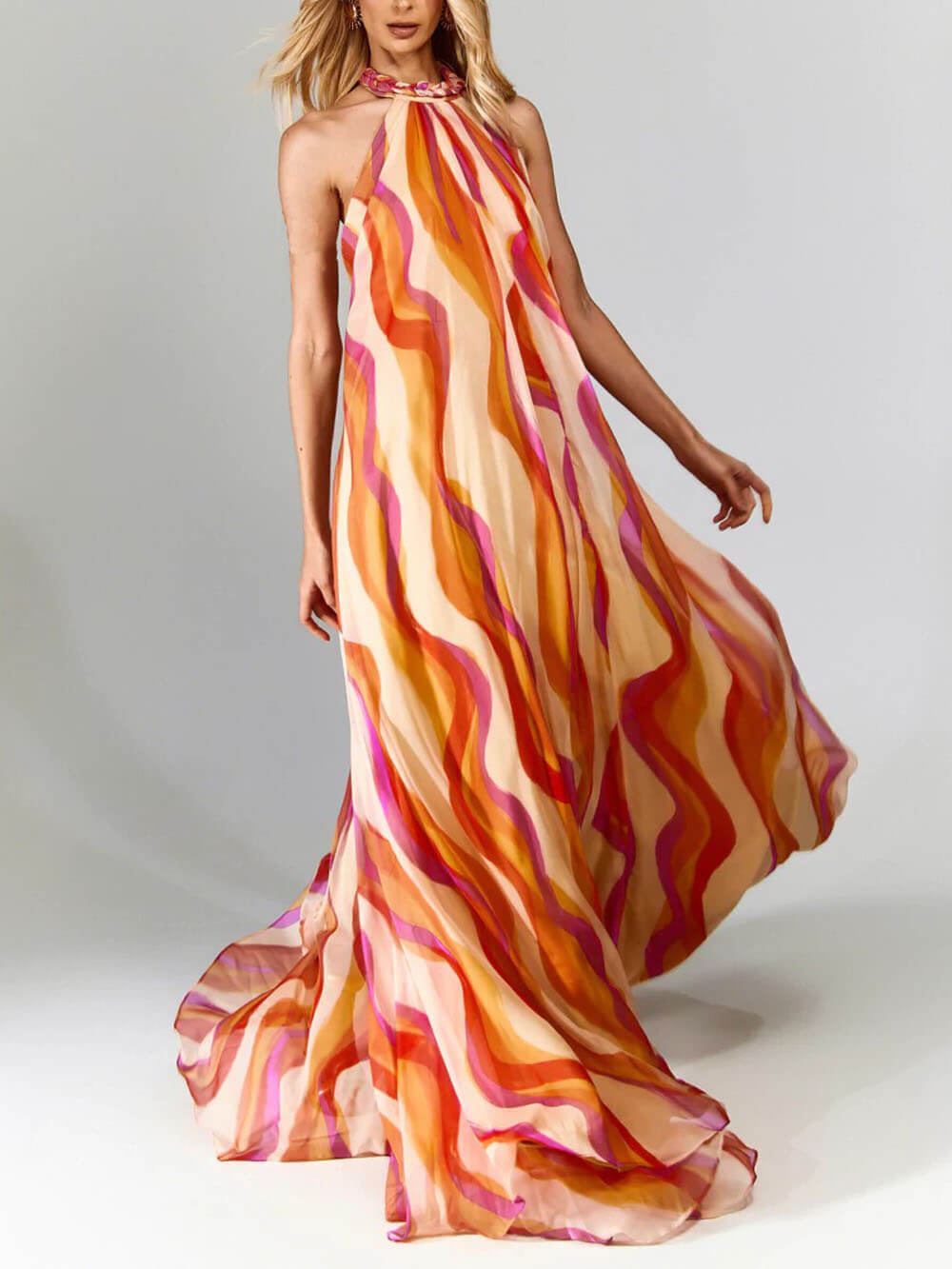 Marlyn | Abstract Print Halter Maxi Dress