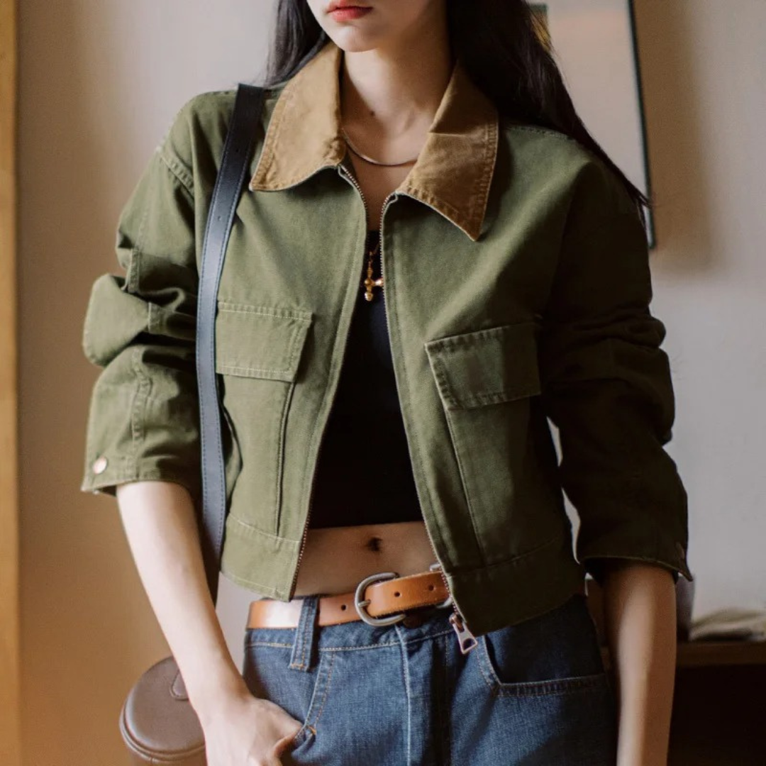 Leonelura | Canvas Jacket with Cord Collar and Patchwork