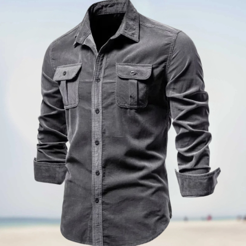 Folko - Corduroy Button Front Long Sleeve Shirt