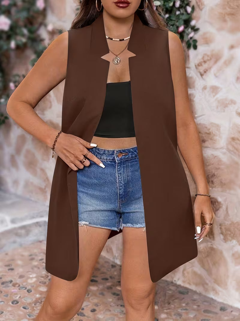 Alanaa | Sleeveless Open Front Vest in Dark Cyan