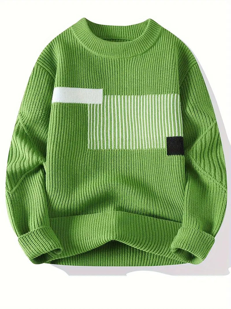 Arlen |  Crew Neck Geometric Pattern Sweater