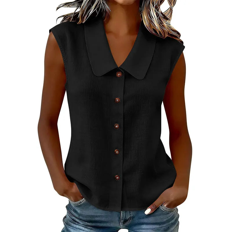 Chisato | Sleeveless V Neck Button Down Shirt