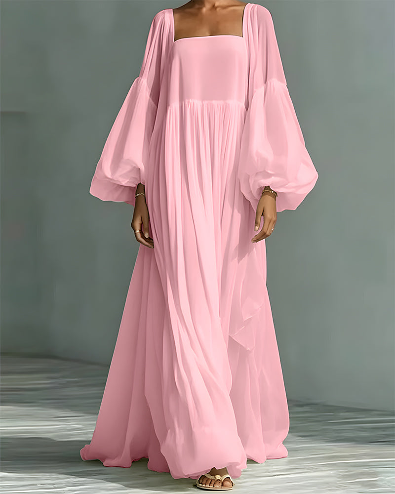 Nunila | Square Neck Long Balloon Sleeves Maxi Dress